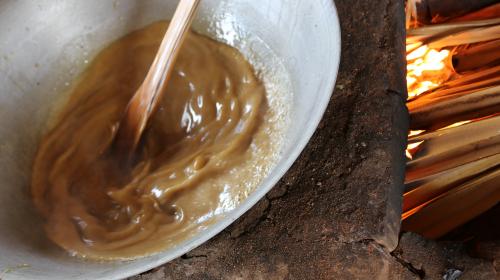 Toddy palm sugar is heated into jaggery in the Dry Zone
